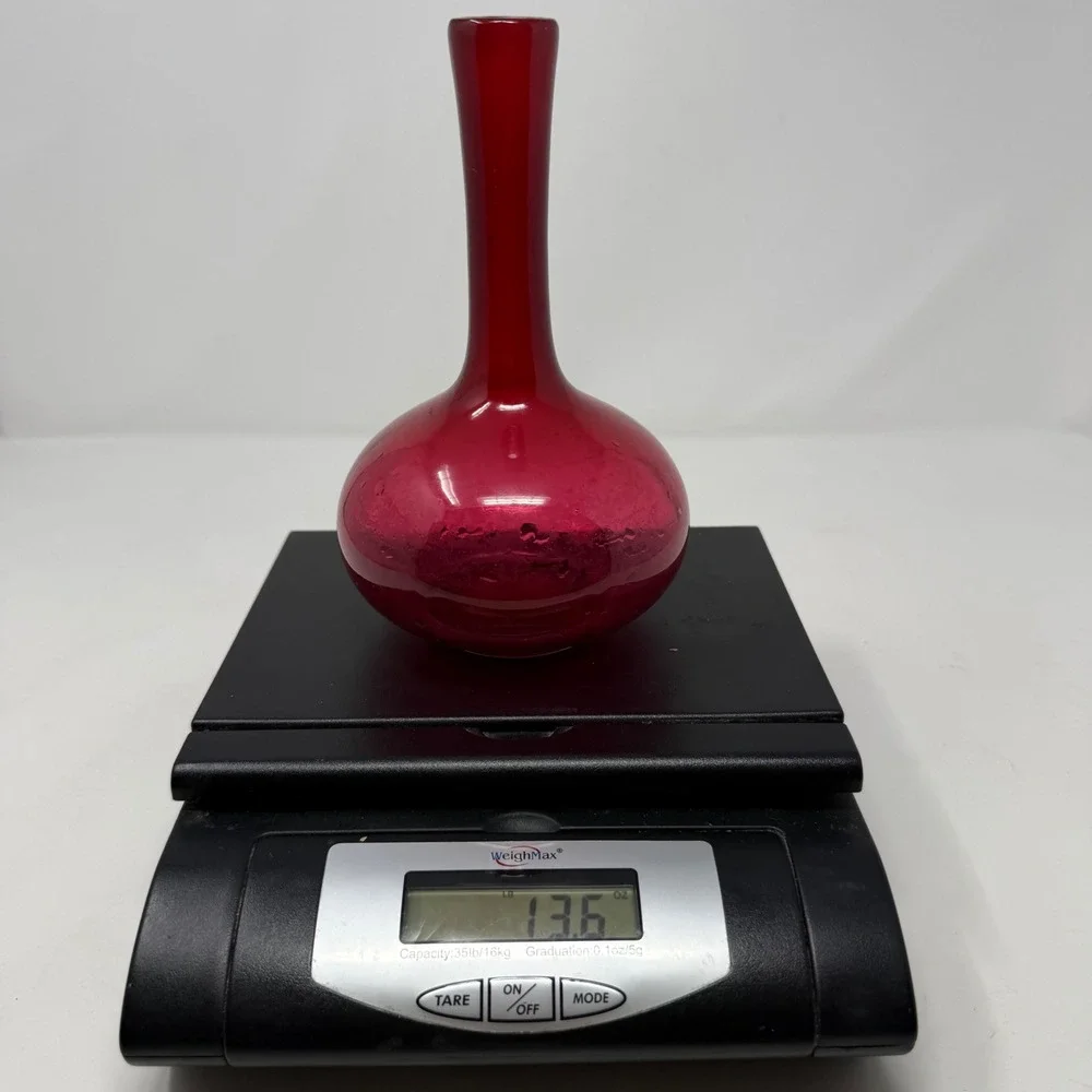 Vintage Cranberry Red Hand Blown Glass Bud Vase Onion Shape 7.5